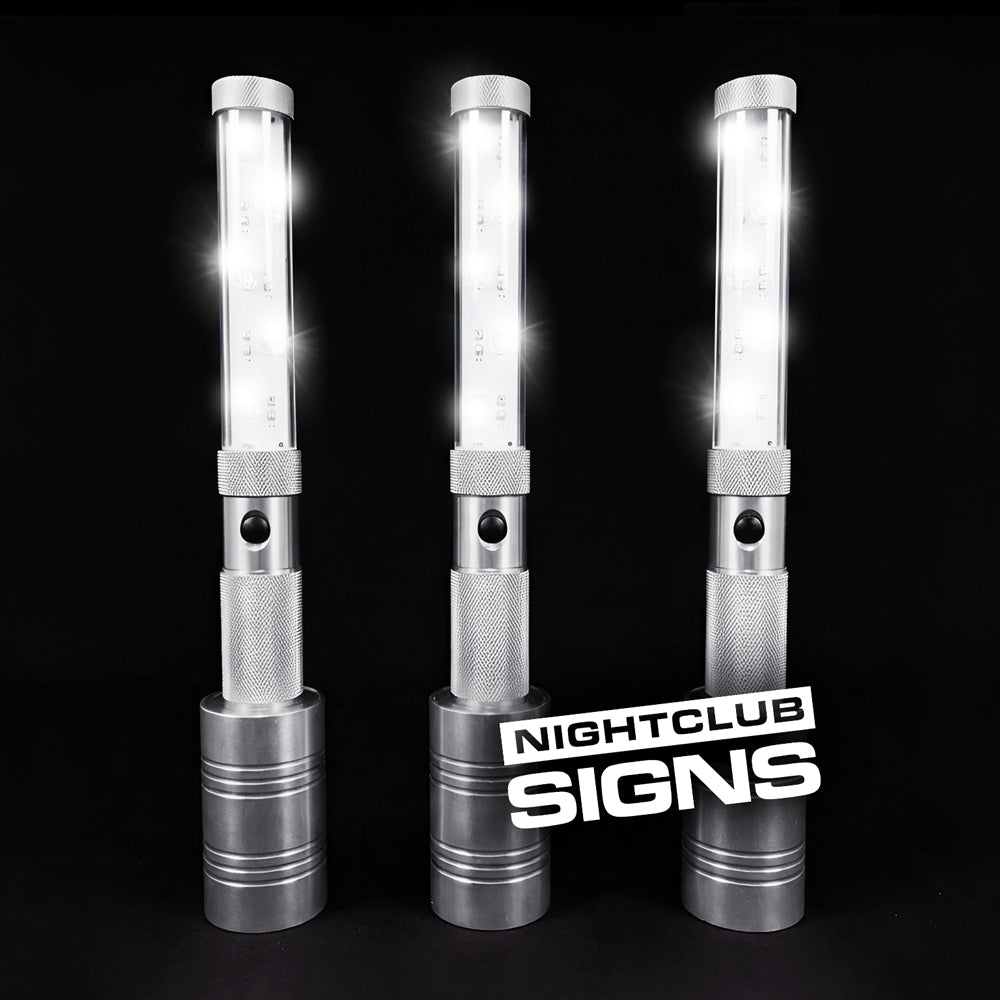 Close up of LED champagne bottle sparkler topper with bright strobe light modes