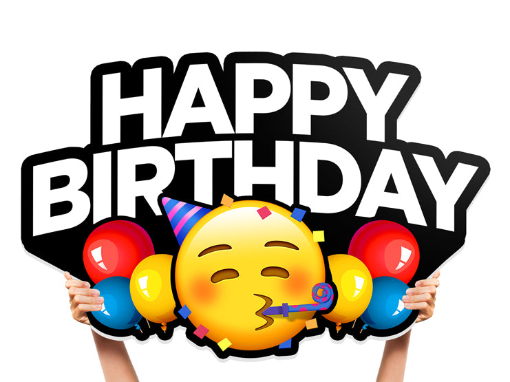 Happy Birthday bottle service sign with balloons and emoji for club birthday parties and bottle service celebrations