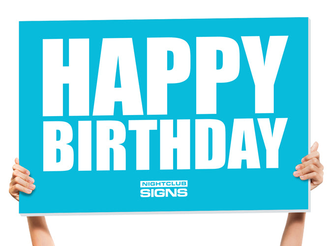 blue happy birthday sign