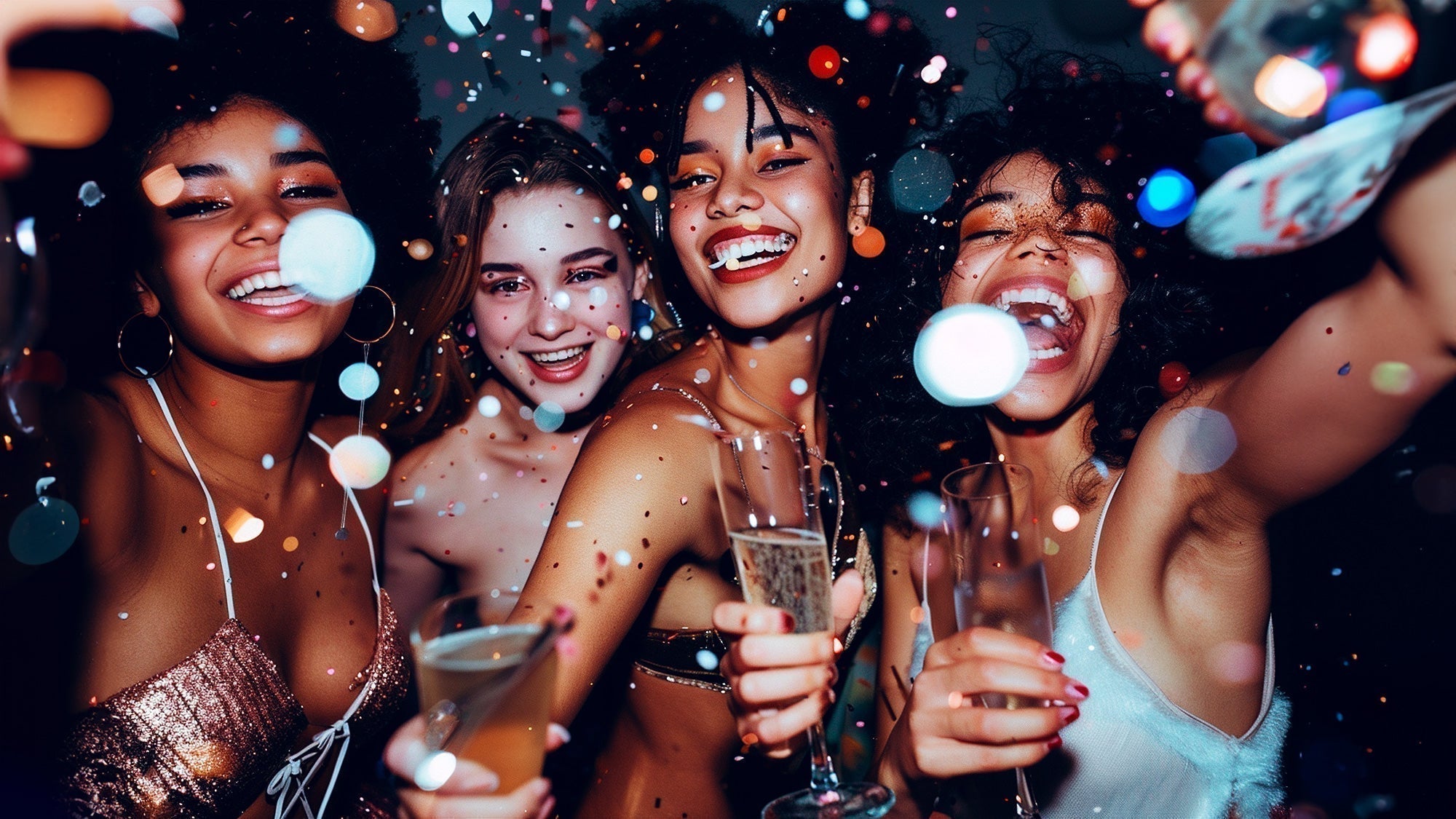 Group of girls celebrating a birthday in a nightclub with bottle service