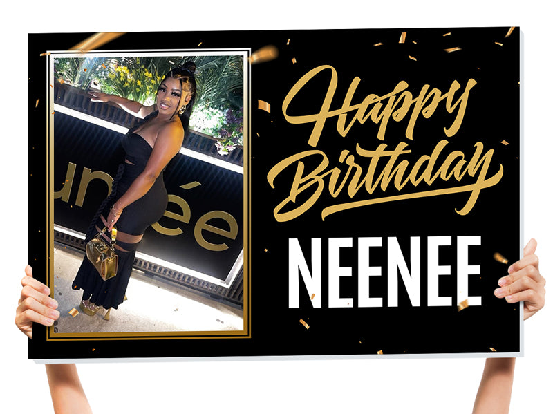 happy birthday gold sign