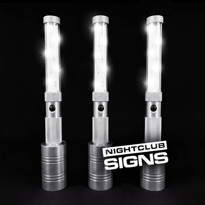 Close up of LED champagne bottle sparkler topper with bright strobe light modes