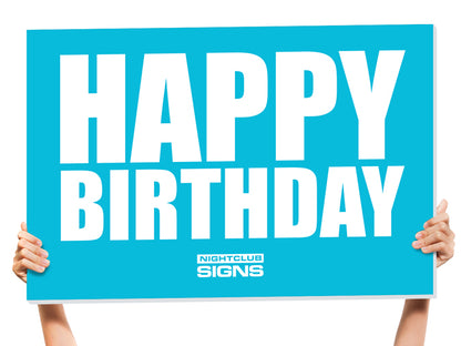 blue happy birthday sign