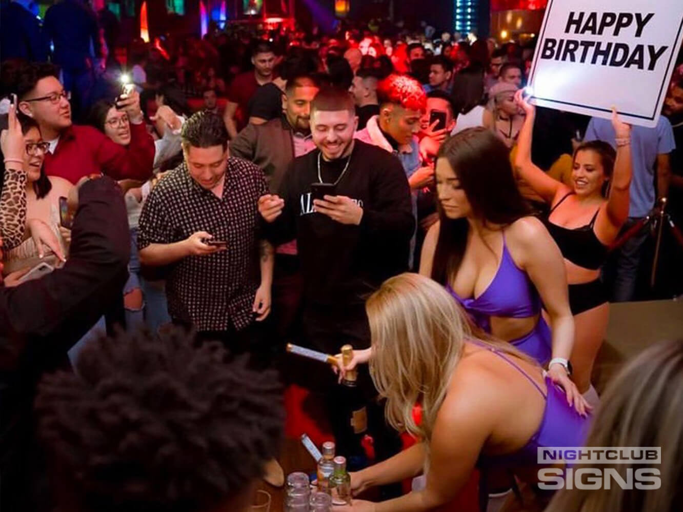 happy birthday nightclub sign